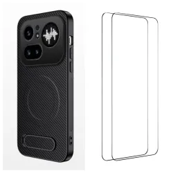 Coque Nothing Phone (4a) Pro Magnétique Fibre de Carbone Béquille Pliable avec 2 Verres Trempés