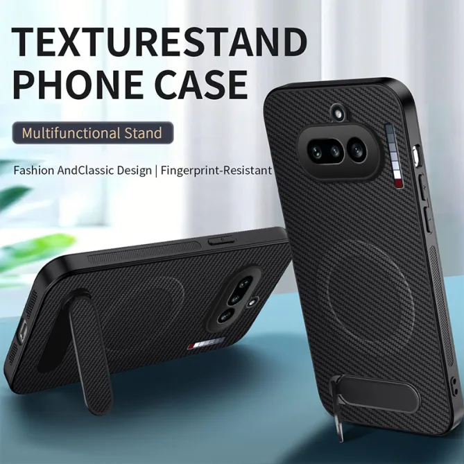 Coque Nothing Phone (4a) Magnétique Fibre de Carbone Béquille Pliable avec 2 Verres Trempés