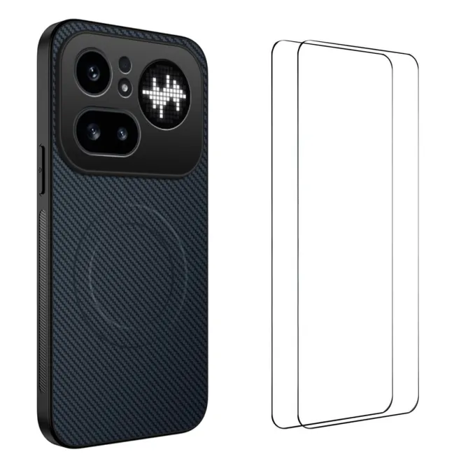 Coque Nothing Phone (4a) Pro Magnétique Fibre de Carbone avec 2 Verres Trempés