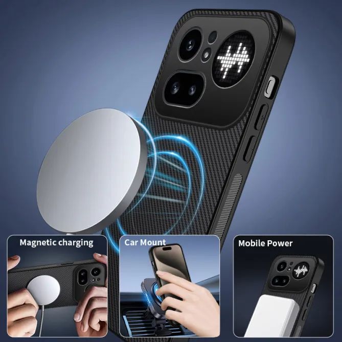 Coque Nothing Phone (4a) Pro Magnétique Fibre de Carbone avec 2 Verres Trempés