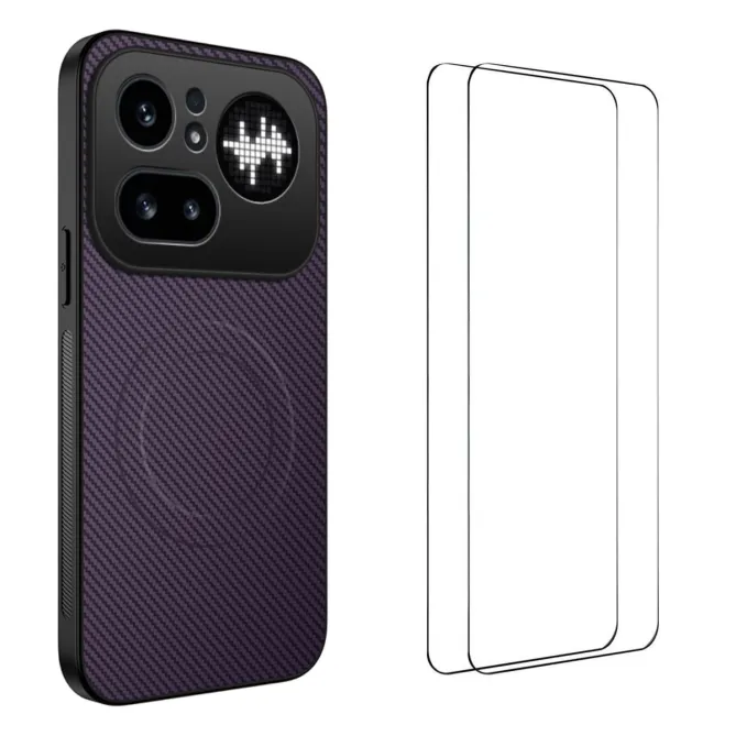 Coque Nothing Phone (4a) Pro Magnétique Fibre de Carbone avec 2 Verres Trempés