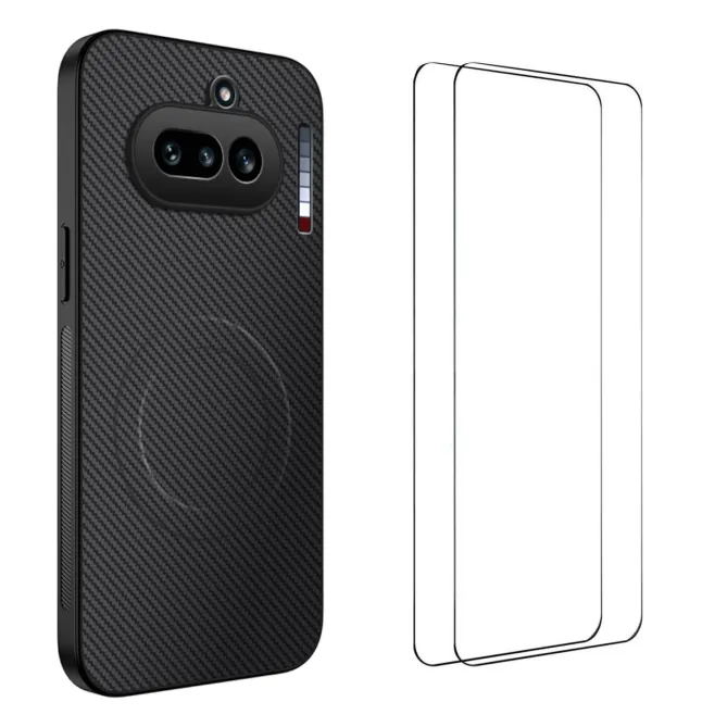 Coque Nothing Phone (4a) Magnétique Fibre de Carbone avec 2 Verres Trempés