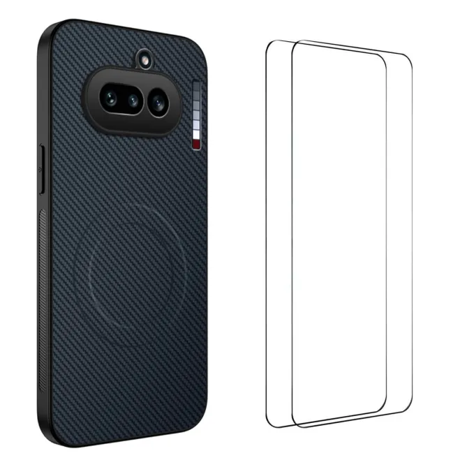 Coque Nothing Phone (4a) Magnétique Fibre de Carbone avec 2 Verres Trempés