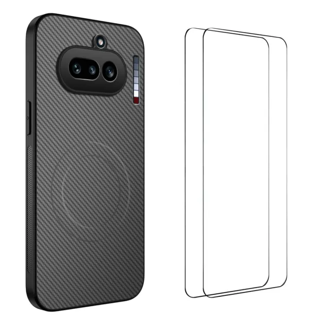 Coque Nothing Phone (4a) Magnétique Fibre de Carbone avec 2 Verres Trempés