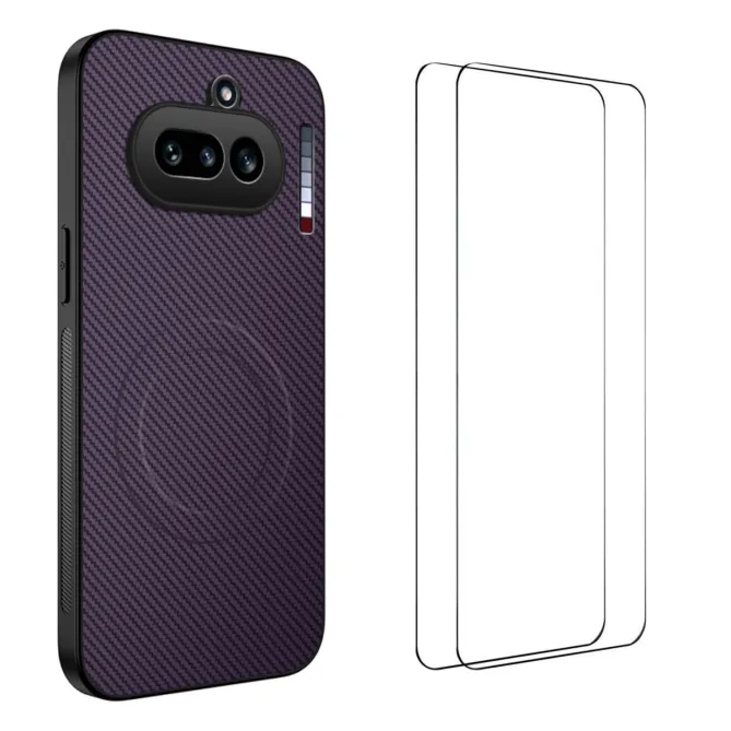 Coque Nothing Phone (4a) Magnétique Fibre de Carbone avec 2 Verres Trempés