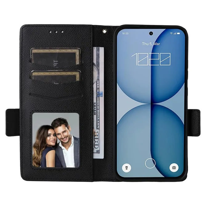 Housse Nothing Phone (4a) Simili Cuir Litchi avec Dragonne