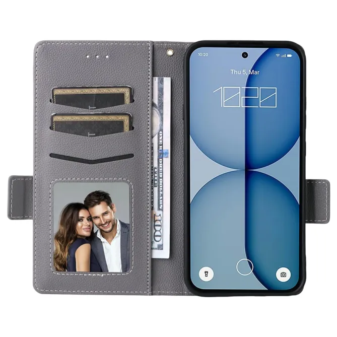 Housse Nothing Phone (4a) Simili Cuir Litchi avec Dragonne