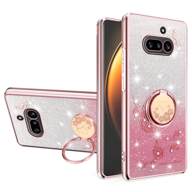 Coque Nothing Phone (4a) Fleurs Pailletée Support Rotatif