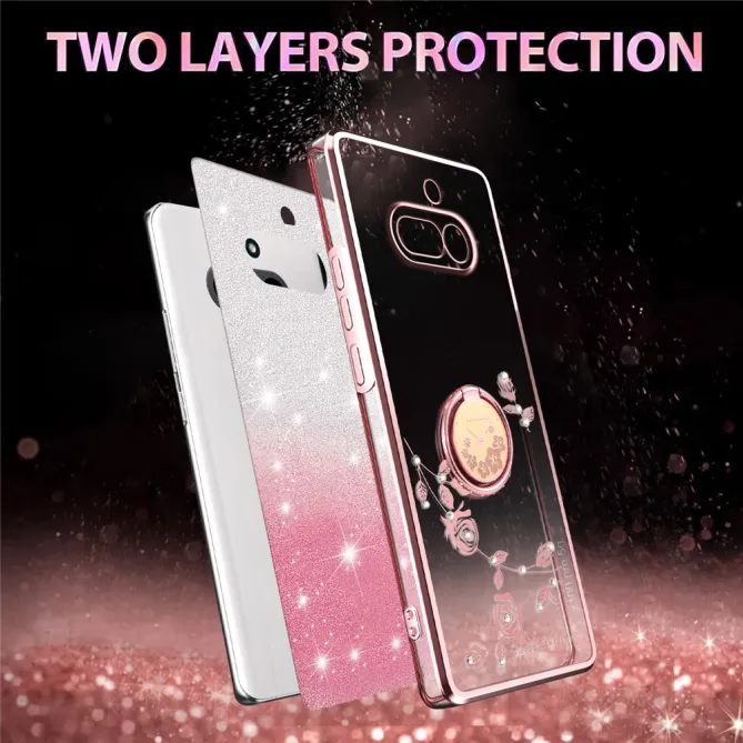 Coque Nothing Phone (4a) Fleurs Pailletée Support Rotatif