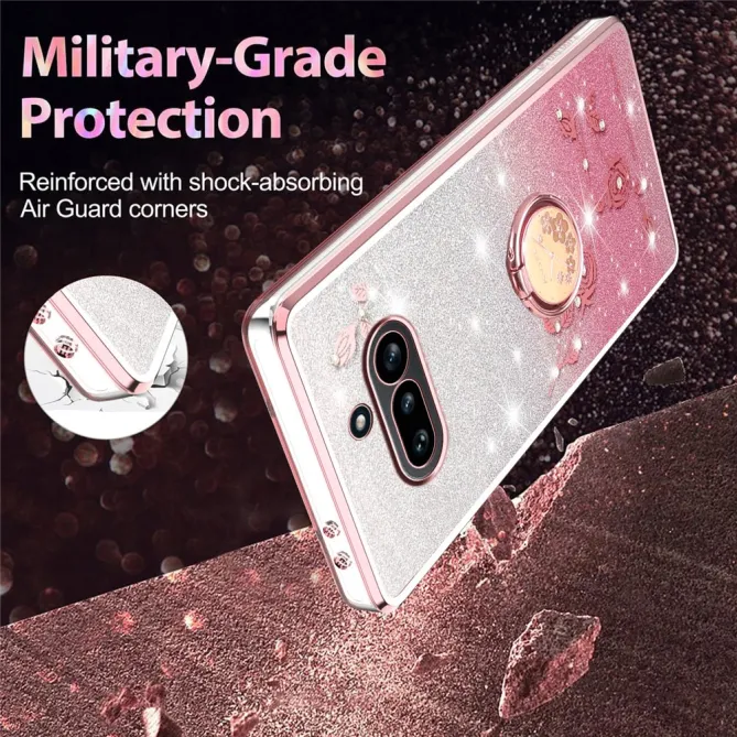 Coque Nothing Phone (4a) Fleurs Pailletée Support Rotatif