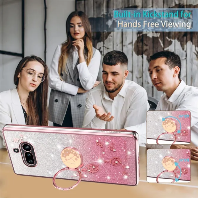 Coque Nothing Phone (4a) Fleurs Pailletée Support Rotatif