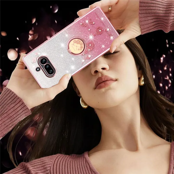 Coque Nothing Phone (4a) Fleurs Pailletée Support Rotatif