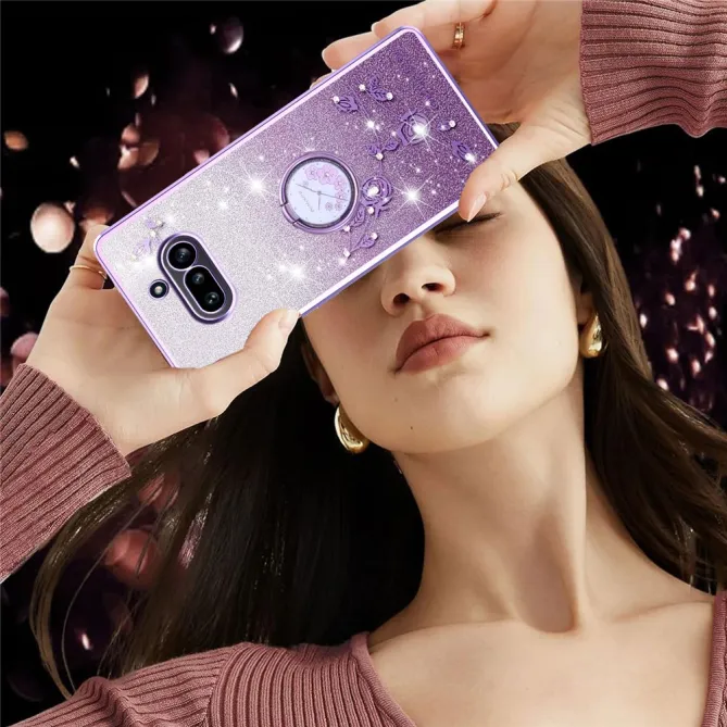 Coque Nothing Phone (4a) Fleurs Pailletée Support Rotatif