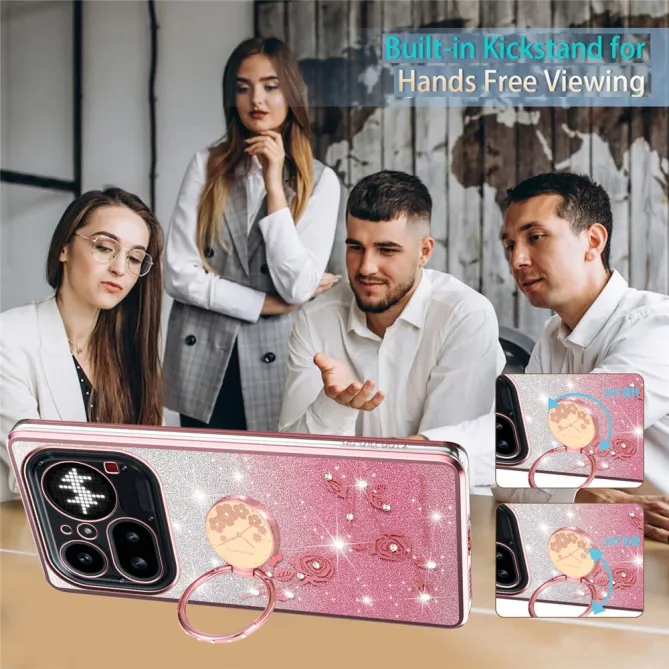 Coque Nothing Phone (4a) Pro Fleurs Pailletée Support Rotatif