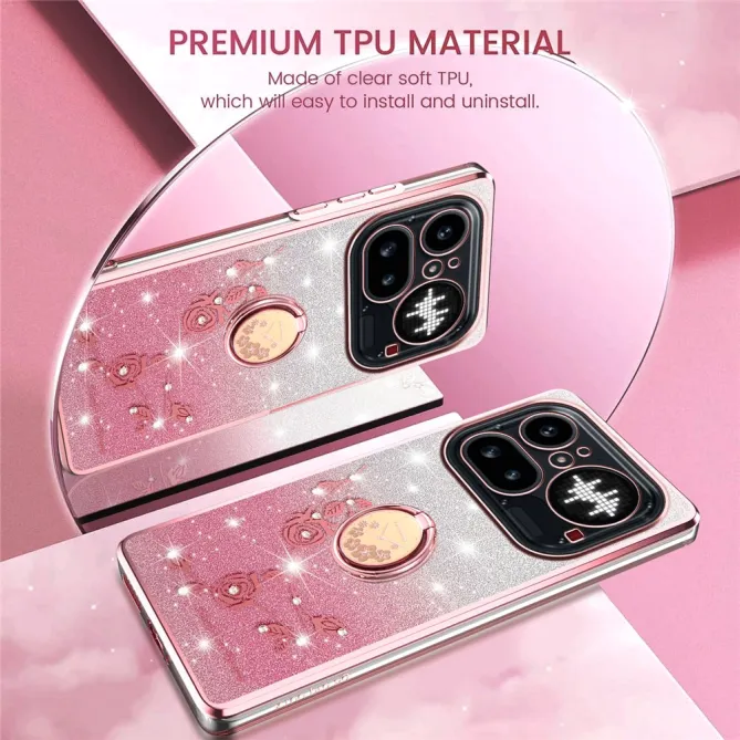 Coque Nothing Phone (4a) Pro Fleurs Pailletée Support Rotatif