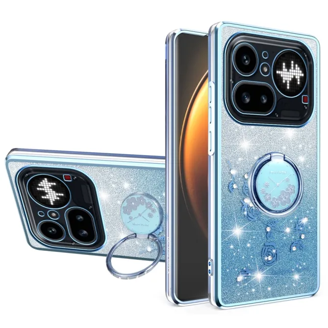 Coque Nothing Phone (4a) Pro Fleurs Pailletée Support Rotatif