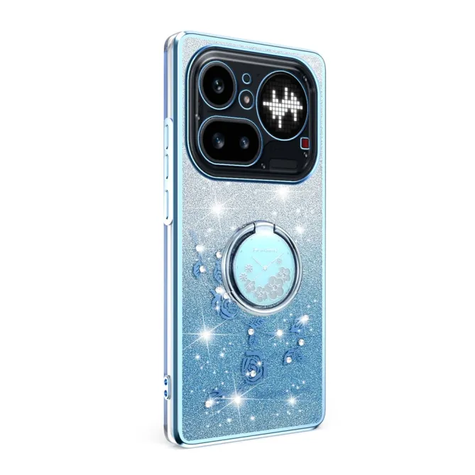 Coque Nothing Phone (4a) Pro Fleurs Pailletée Support Rotatif