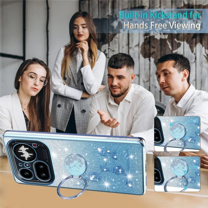 Coque Nothing Phone (4a) Pro Fleurs Pailletée Support Rotatif