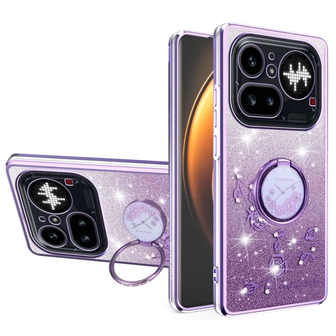 Coque Nothing Phone (4a) Pro Fleurs Pailletée Support Rotatif