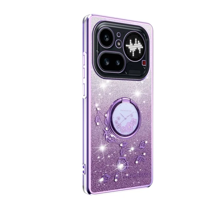 Coque Nothing Phone (4a) Pro Fleurs Pailletée Support Rotatif