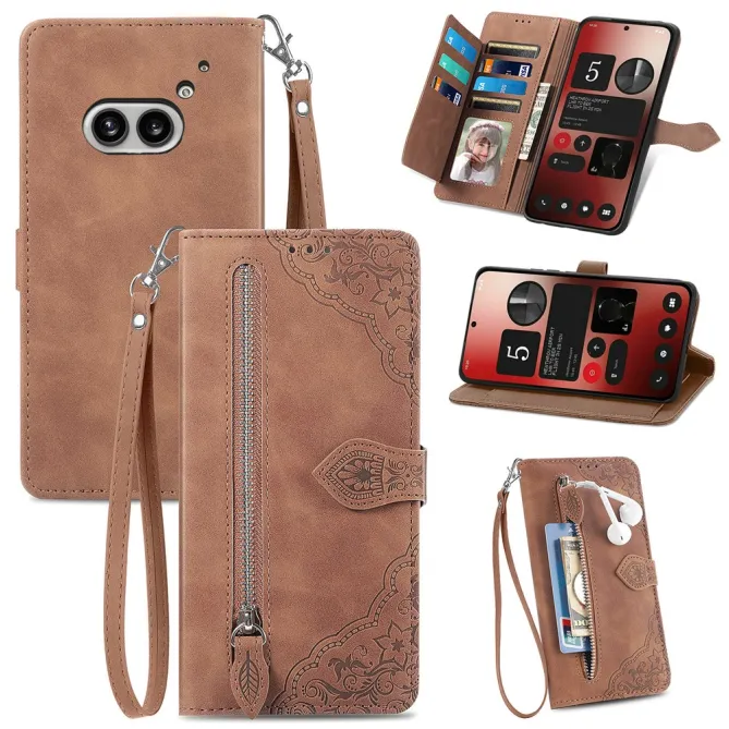 Housse Nothing Phone (2a) Plus / Phone (2a) Portefeuille Fleurs Zippée