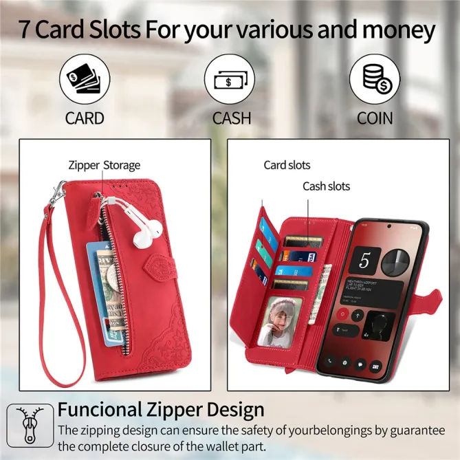 Housse Nothing Phone (2a) Plus / Phone (2a) Portefeuille Fleurs Zippée