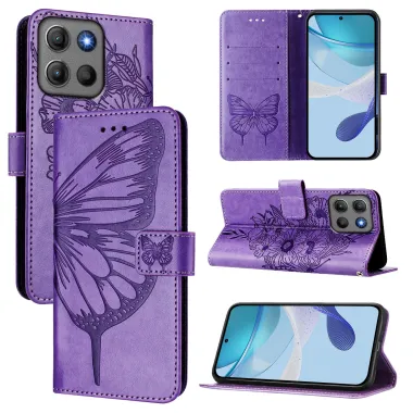 Housse Motorola Moto G17 Power 4G / Moto G17 4G / Moto G15 4G / Moto G15 Power 4G Motif Papillon Simili Cuir avec Dragonne