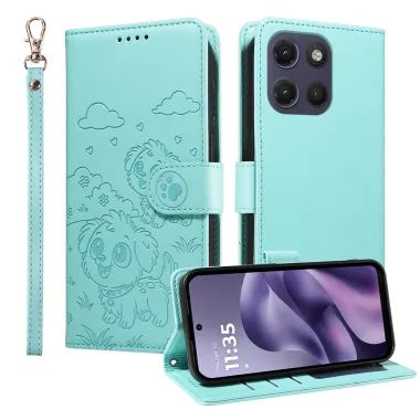 Housse Motorola Moto G17 Power 4G / Moto G17 4G RFID Motif Chien Simili Cuir avec Dragonne