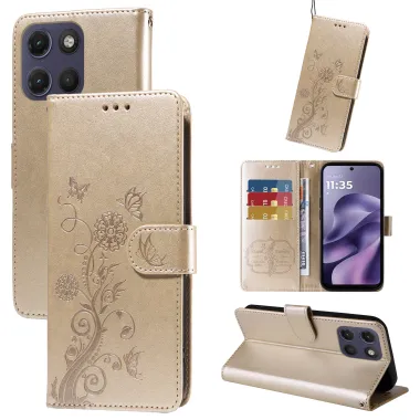 Housse Motorola Moto G17 Power 4G / Moto G17 4G Papillons Fleurs Simili Cuir