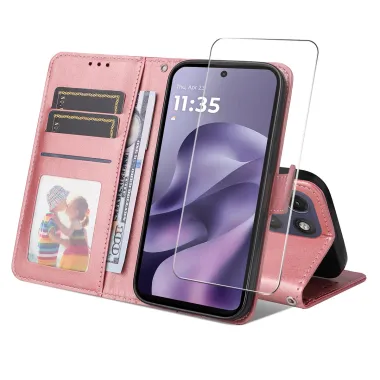 Housse Motorola Moto G17 Power 4G / Moto G17 4G ENKAY HAT PRINCE Simili Cuir avec Verre Trempe 9H