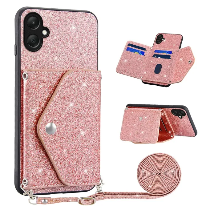 Coque Samsung Galaxy A07 Paillettes Porte-cartes avec Lanière