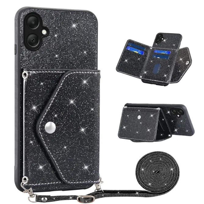 Coque Samsung Galaxy A07 Paillettes Porte-cartes avec Lanière
