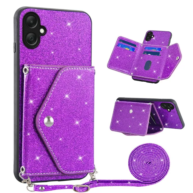 Coque Samsung Galaxy A07 Paillettes Porte-cartes avec Lanière
