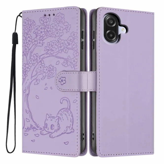 Housse Samsung Galaxy A07 Motif Chat et Arbre avec Dragonne