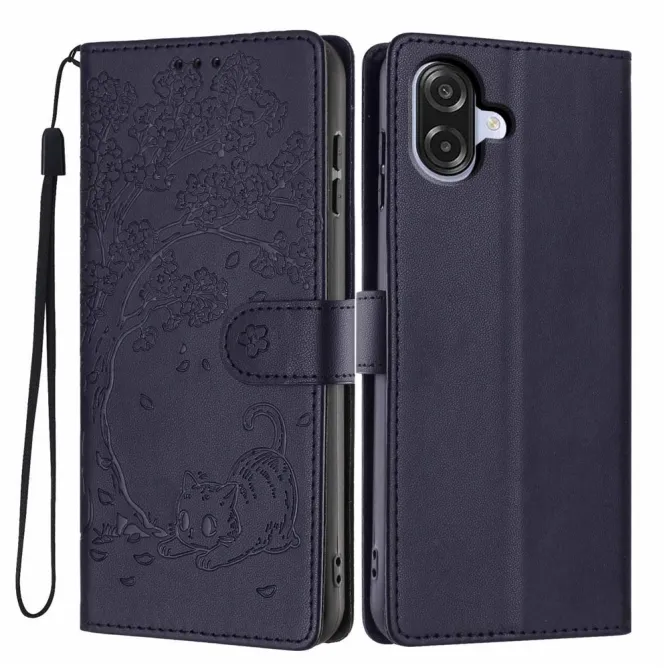 Housse Samsung Galaxy A07 Motif Chat et Arbre avec Dragonne