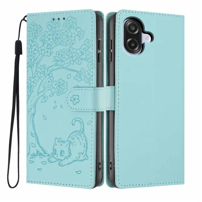 Housse Samsung Galaxy A07 Motif Chat et Arbre avec Dragonne