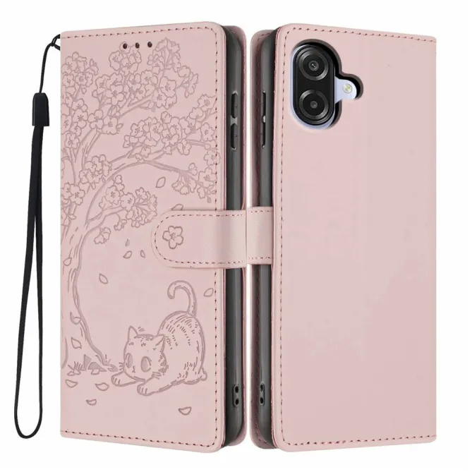 Housse Samsung Galaxy A07 Motif Chat et Arbre avec Dragonne