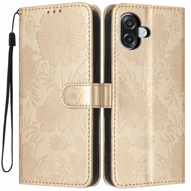 Housse Samsung Galaxy A07 Fleurs Gravées avec Dragonne