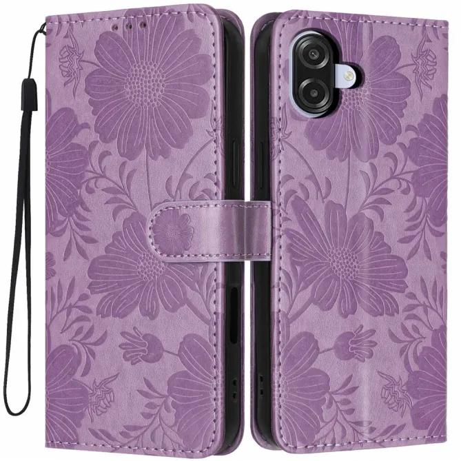 Housse Samsung Galaxy A07 Fleurs Gravées avec Dragonne