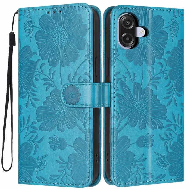 Housse Samsung Galaxy A07 Fleurs Gravées avec Dragonne