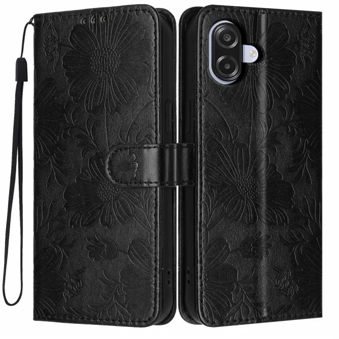 Housse Samsung Galaxy A07 Fleurs Gravées avec Dragonne