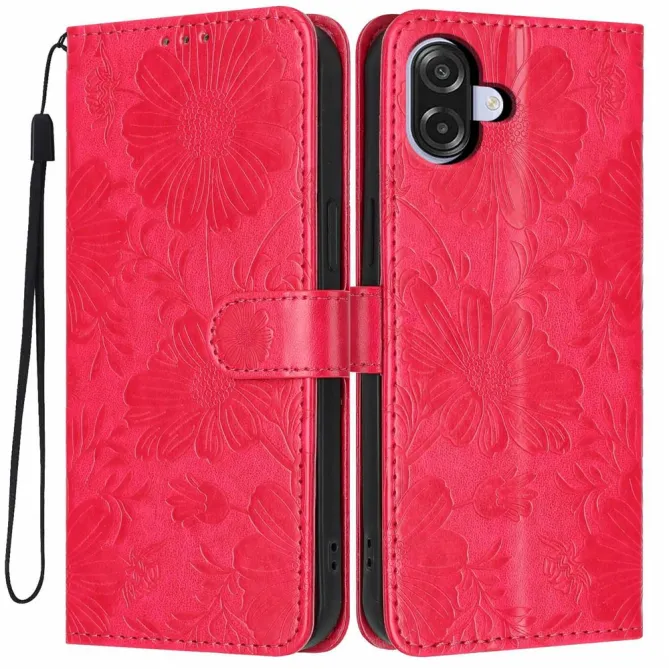 Housse Samsung Galaxy A07 Fleurs Gravées avec Dragonne