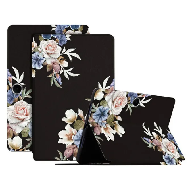 Housse Oppo Pad SE Fleurs Romantiques sur Fond Noir