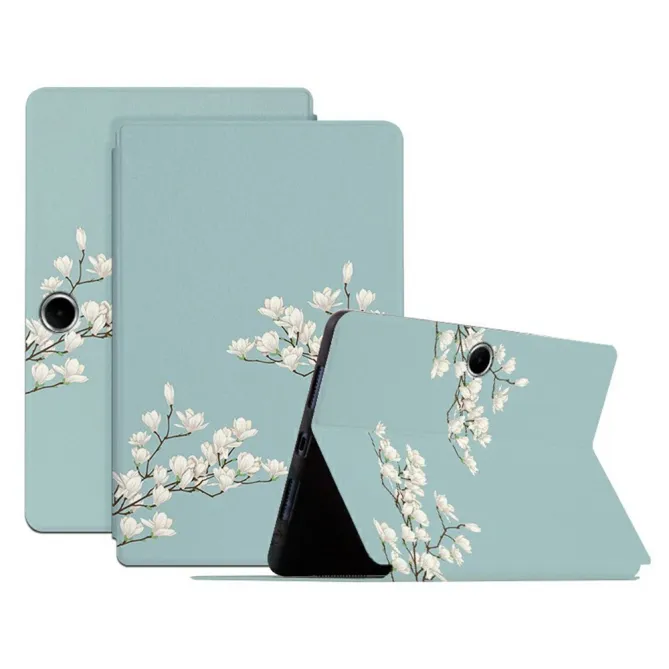 Housse Oppo Pad SE Fleurs Blanches et Fond Bleu Ciel