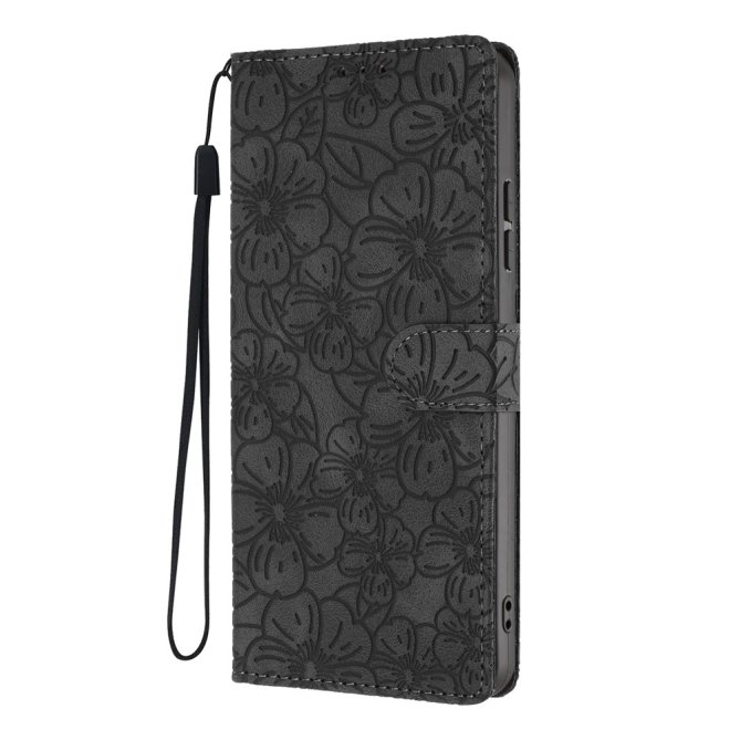 Etui Samsung Galaxy A27 Héloïse Fleurs de Cerisier Gravées avec Dragonne