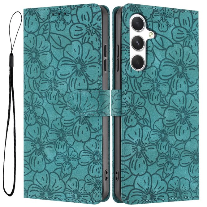 Etui Samsung Galaxy A27 Héloïse Fleurs de Cerisier Gravées avec Dragonne