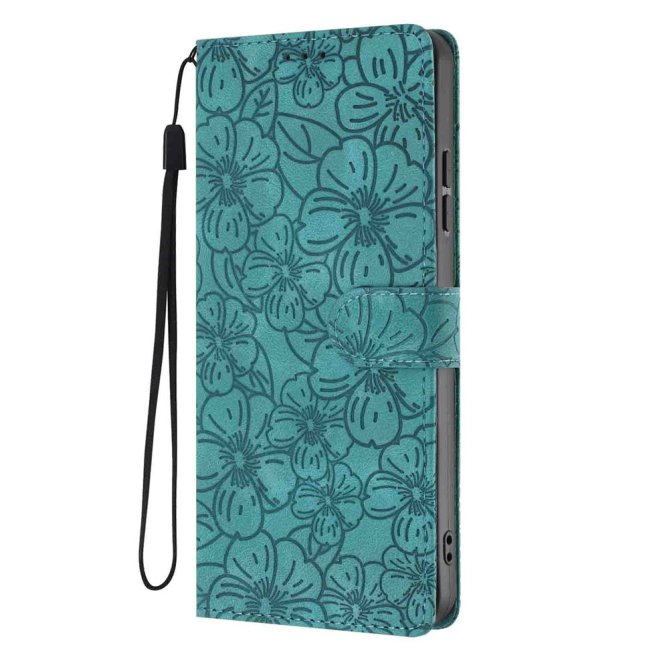 Etui Samsung Galaxy A27 Héloïse Fleurs de Cerisier Gravées avec Dragonne