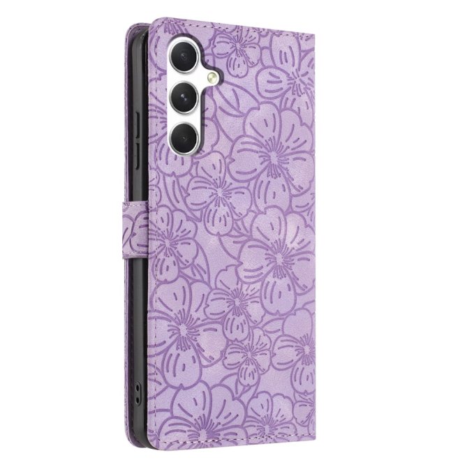 Etui Samsung Galaxy A27 Héloïse Fleurs de Cerisier Gravées avec Dragonne