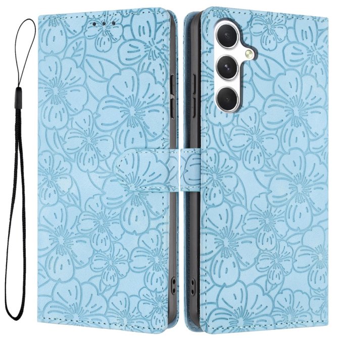 Etui Samsung Galaxy A27 Héloïse Fleurs de Cerisier Gravées avec Dragonne