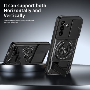 Coque Samsung Galaxy A27 TPU/PC Anneau Magnétique Béquille Slider Caméra